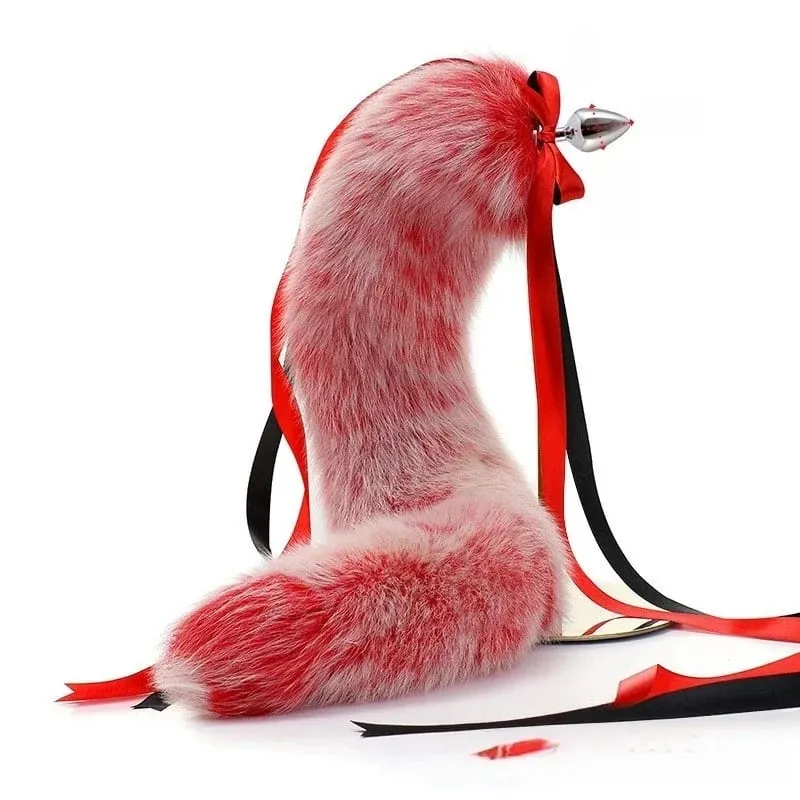 200cm Soft Real Fur Fox Tail Anal Plug with Split Design Metal Butt Plug for Women Cosplay Costume Flirt Sensory Sex Toys