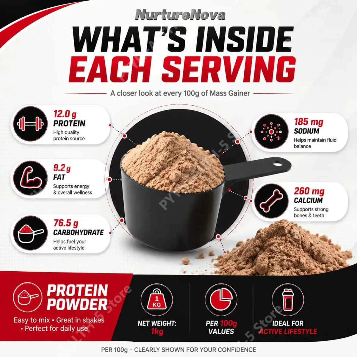 Mass Gainer Protein Powder NurtureNova New Formula High Protein for Muscle Building Support Sports Nutrition Supplement 1kg