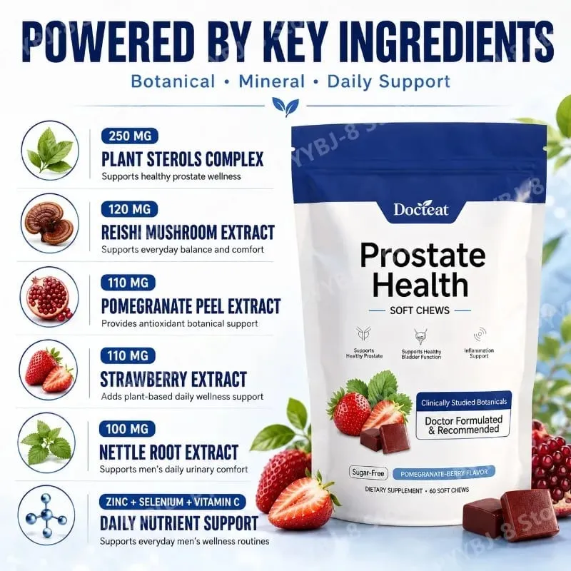 Men's Daily Prostate Health Supplement – Plant Sterols Beta-Sitosterol Zinc Vitamin C Selenium 60 Soft Chews Pomegranate-Berry — image 3