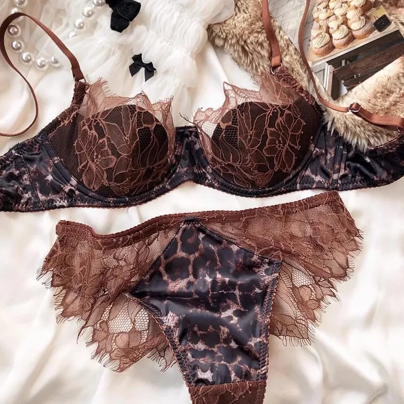 FrenchSexy Lace Leopard Satin Lingerie Suits Transparent Push Up Women Underwear W Cup Thin Cotton Female Bra Panties — image 6
