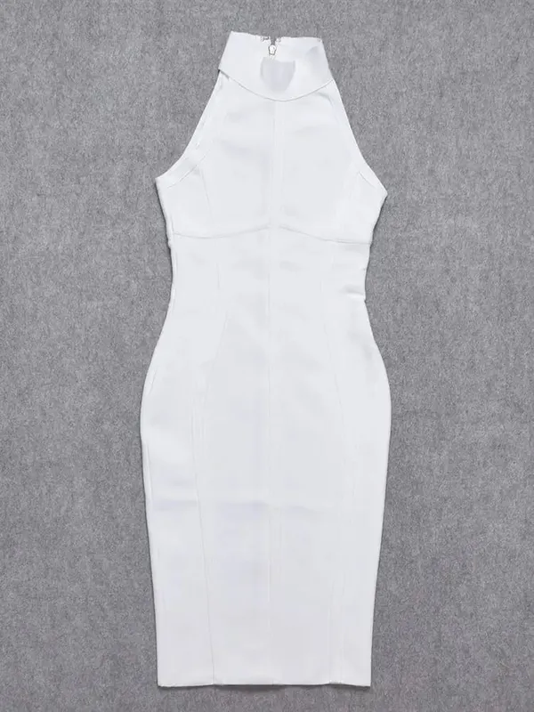 Sexy Summer Elegant Dress Elastic White Solid Stretched Empire Bodycon Dress 2024 Women Fashion Party Dress XL Wholesale