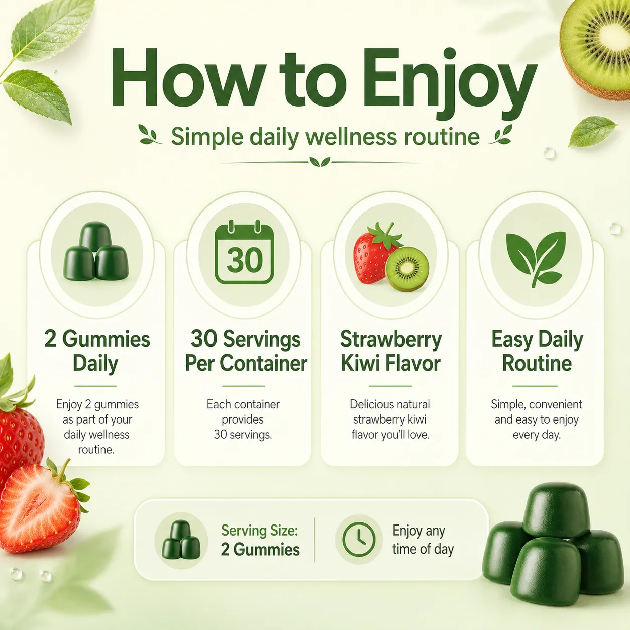 Super Green Superfood Gummies Multivitamin Vitamin A C D Chromium Antioxidant Immune Health Calcium Absorption 12 Servings — image 5