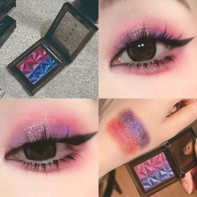 Metallic Gradient Eyeshadow Palette Silver Blue Punk Smoky Eye Shadow Highly Pigmented Pressed Purple Glitter Eyes Makeup Palet