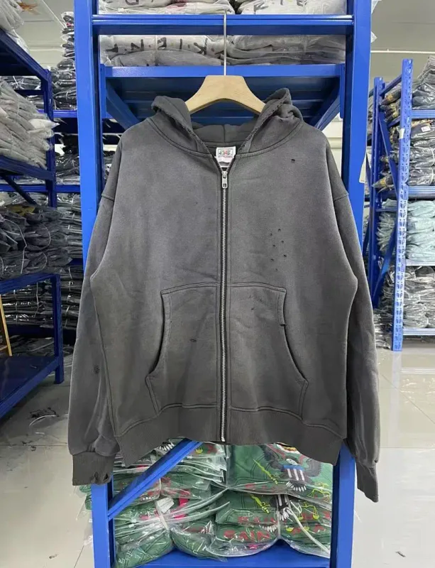 26FW SAINT x Ber B J Co-brand Big Logo Printed Women Men Washed Hooded Sweatshirt Hoodies Vintage Distressed Men Casual Hoodie