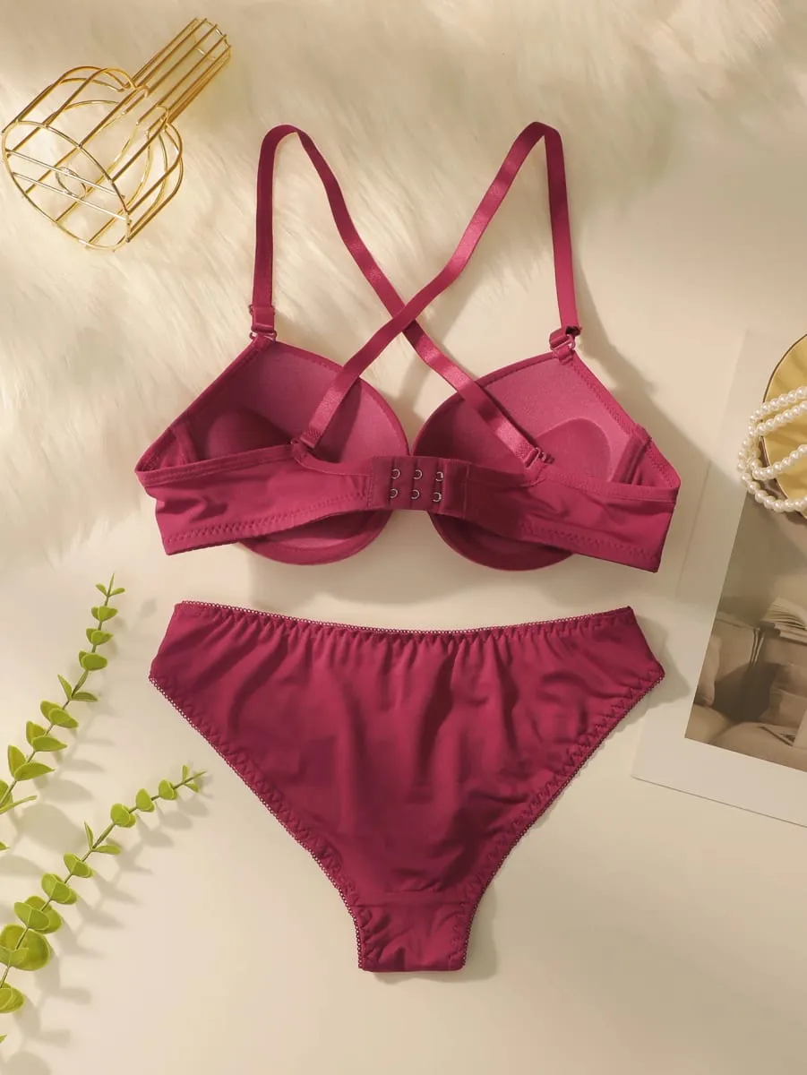 Red Push Up Bra and Panty Set with Padded Underwire set Lingerie for Women - Sexy Balcony Style Underwear Set A2122