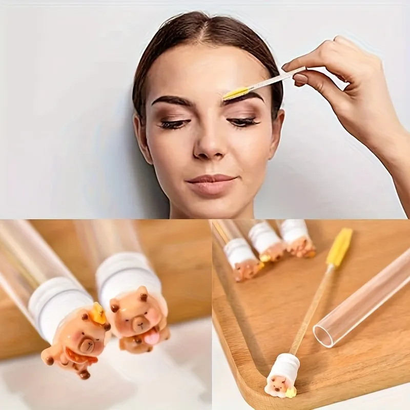 10pcs per pack Eyelash Extension Brushes -Cute Kapibara Design Oval Shape-Reusable Nylon Bristle Heads with ABS Plastic Handles