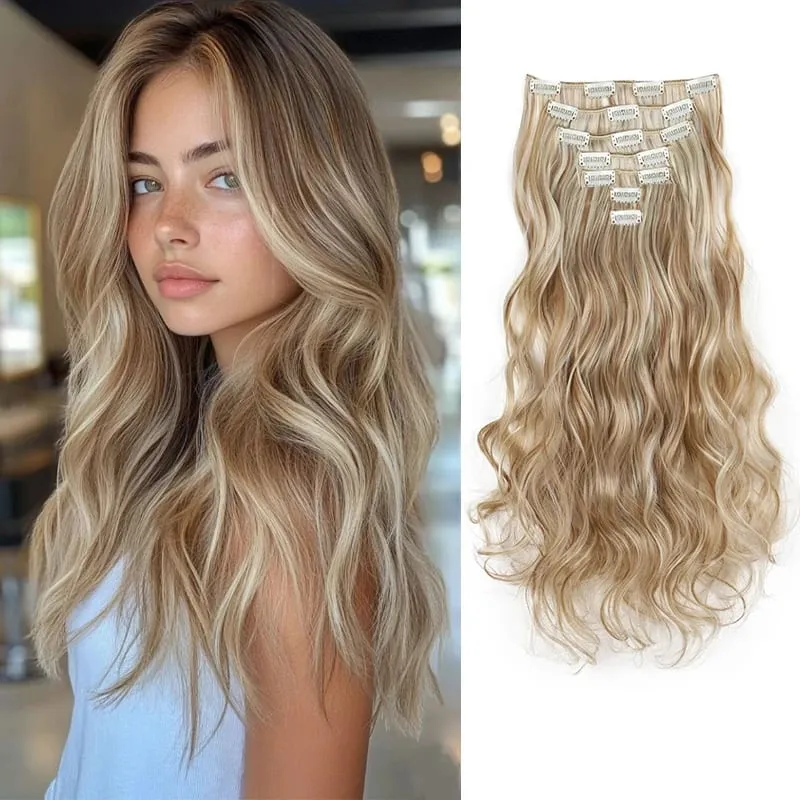 20Inch Synthetic Long Curly Clip In Hair Extensions Heat Resistant Fluffy Hairpiece for Women Daily Party Use