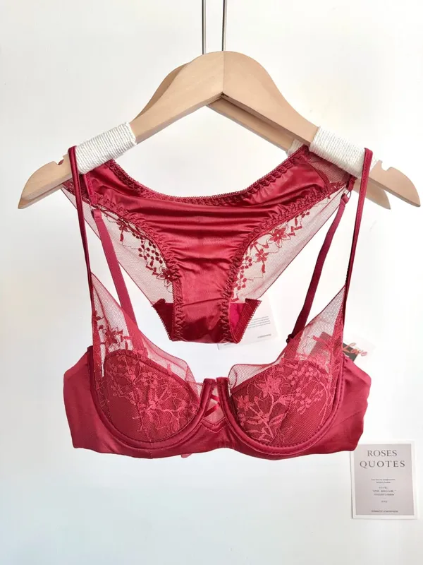 Women Red Sexy Lace Bra Set Push Up Soft Underwire Thin Lingerie Comfortable Support for Small Bust Female Underwear Suit S-XL