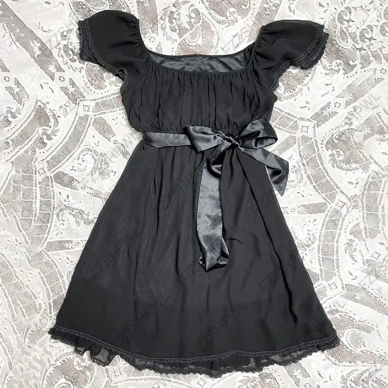 Y2K Dres Korean sweet style Subculture Lace Harajuku A-line skirt Rock Goth Streetwear Bowknot Frock Punk Spicy Girls Skirt Chic