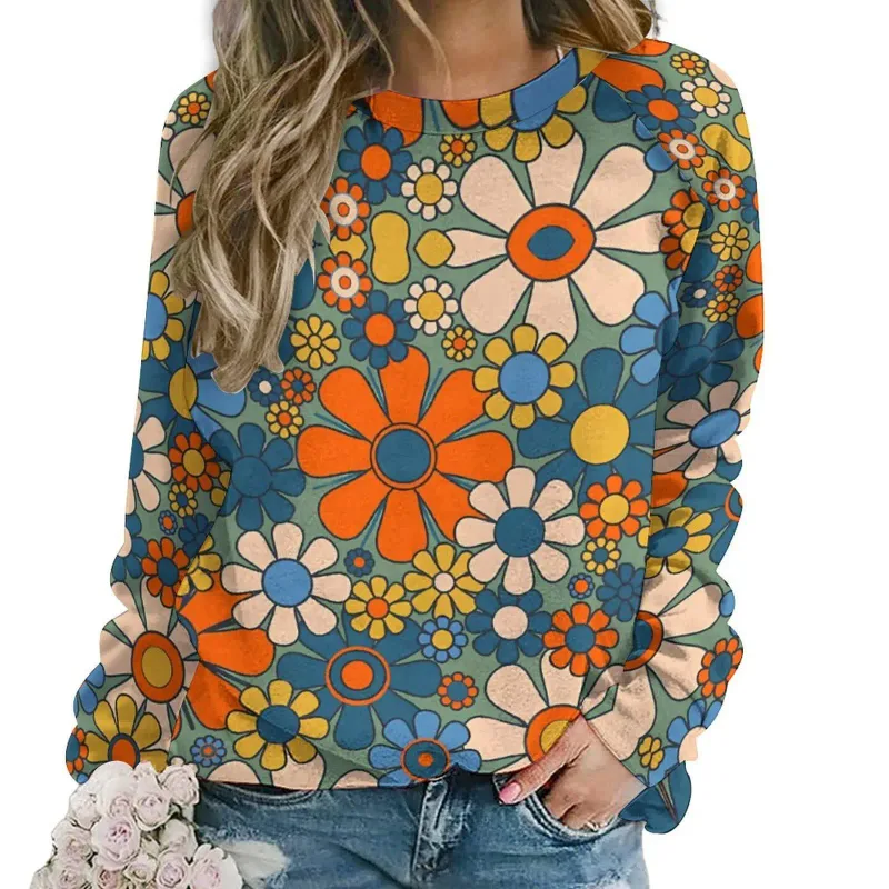 Fashion Butterfly flowers Women round-neck sweatshirt 3D Print Streetwear Autumn Y2k Sweatshirts Pullovers Woman Clothing Tops — image 6