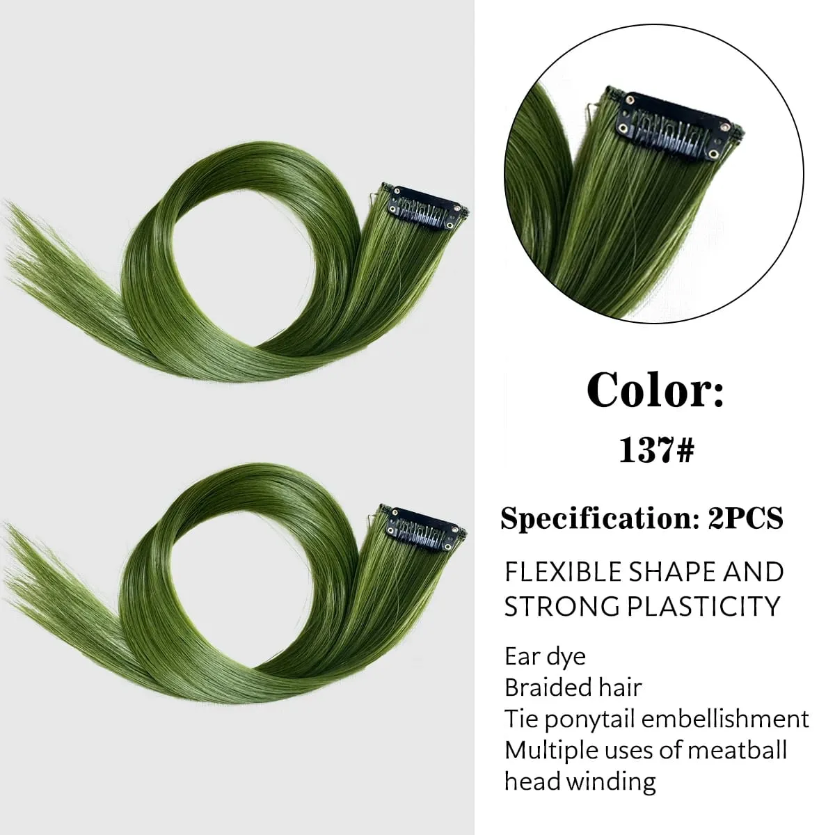 Synthetic Colored Clip In Hair Extensions Straight Highlight Hair Streaks Rainbow Hanging Hair Pieces Hairpiece For Women Party — image 18