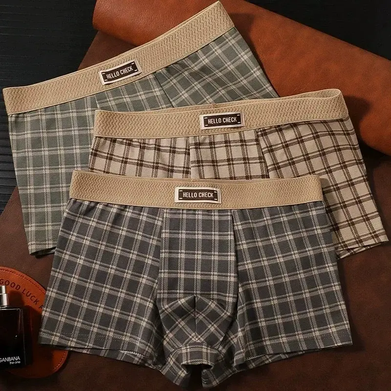 4-Piece Men's Checkered Printed Retro Boxer Shorts, Soft, Comfortable, Breathable Underwear, Men's Seamless Boxer Shorts