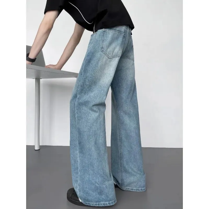 New American Vintage Washed Distressed Men's Jeans Baggy Jeans Micro Flare Retro Streetwear Hip Hop Trousers