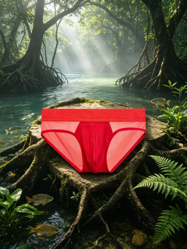 Low Rise Mens Triangle Underwear Side Mesh Panel Vertical Grain Material 3D Contour Pouch Embossed Letter Wide Elastic