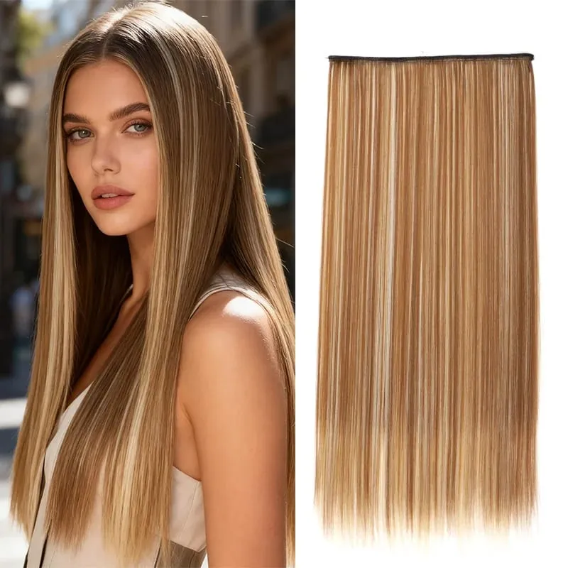 Synthetic Long Straight 5 Clip in Hair Extensions Black Brown Natueal Fake Heat Resistant Hair Piece For Women