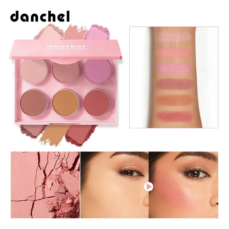 Sombra nude fosca brilhante e paleta de pó de blush em 6 tons, kit de maquiagem para olhos e rosto misturável de longa duração com pincéis aplicadores — image 6
