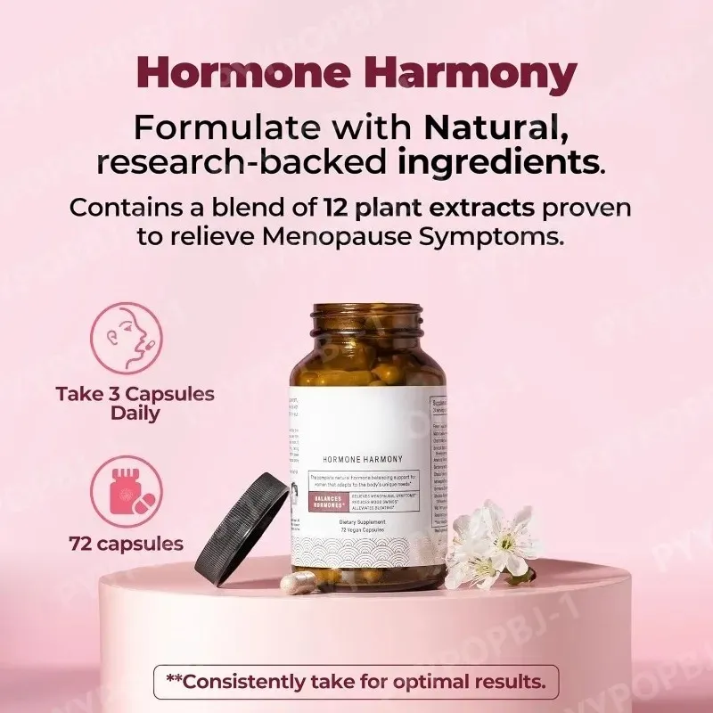 Capsules d'harmonie hormonale avec supplément naturel à base de plantes, soutien au bien-être pour les femmes, soulagement de la ménopause, équilibre hormonal, 72 unités