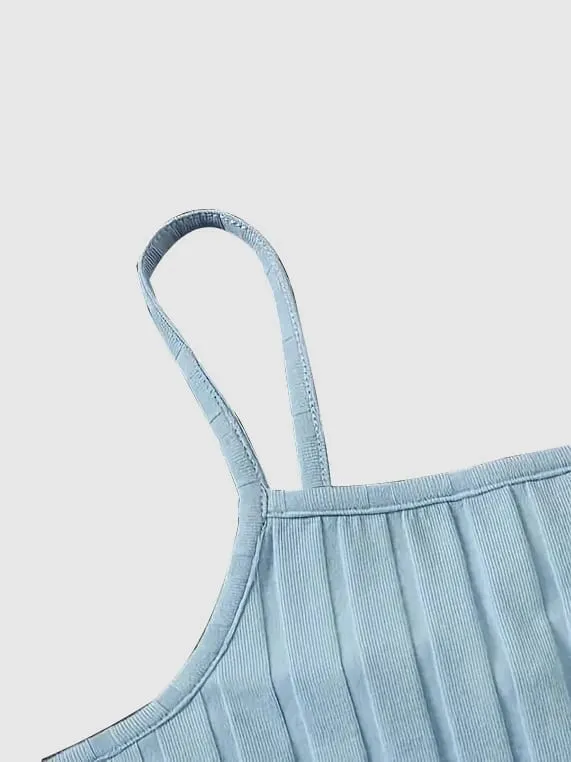 Women Ribbed Spaghetti Strap Mini Dress Sleeveless Square Neck Slim Bodycon Short Dress Summer Casual Basic Cami Dress