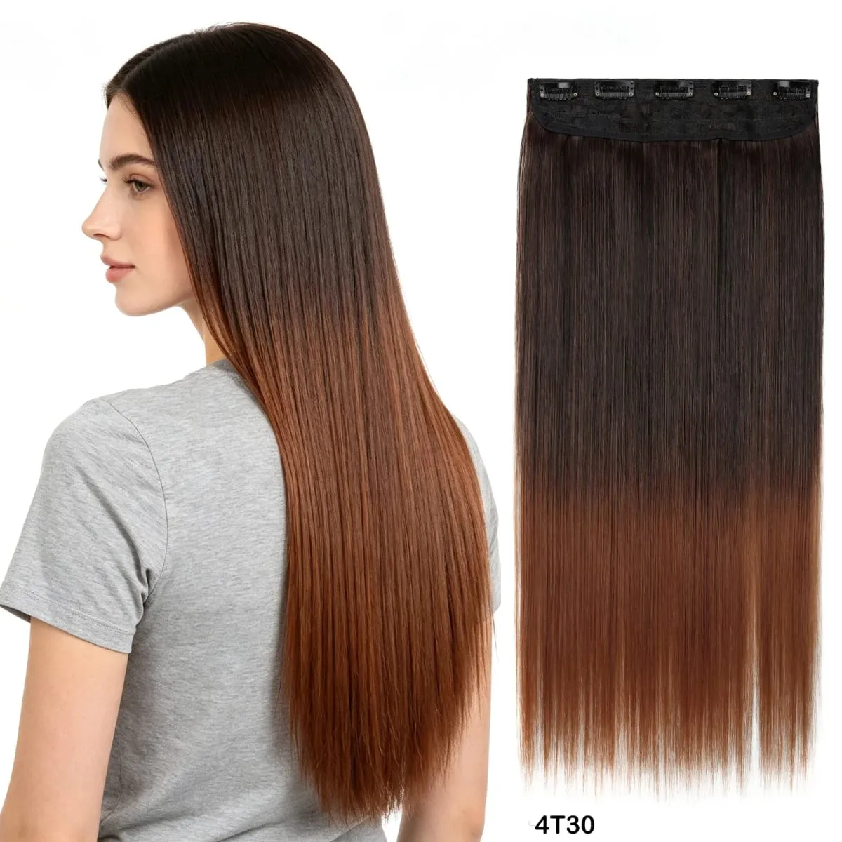 Women Ombre Straight Clip In Hair Extensions 5 Clips One Piece 60cm Heat Resistant Synthetic Hairpiece Multiple Gradient Colors