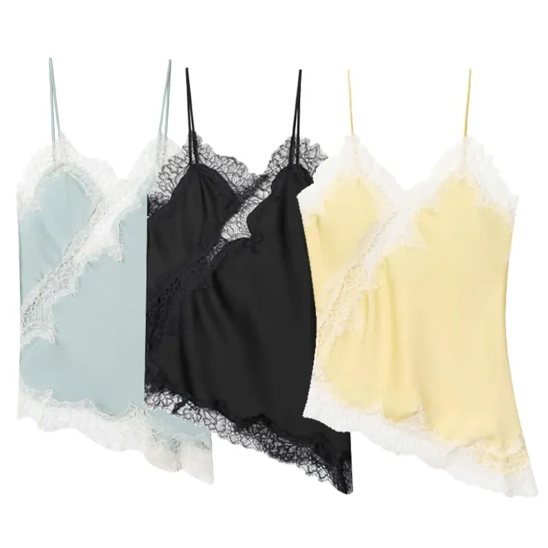 2025 Babae Asymmetrical Slip Top Babae Sexy Black Yellow Blue Top Lace Tanks & Camis Chic Y2K Sleeveless Backless Camisole — image 2