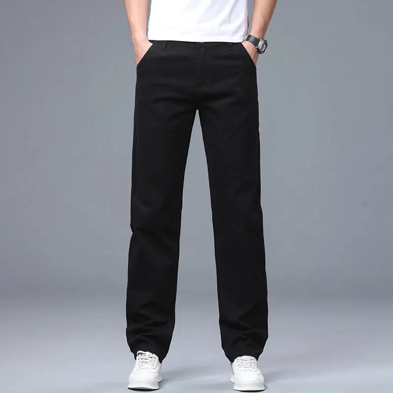 Men's Straight Leg Jeans Slim Fit Stretch Comfort Denim Pants Korean Casual Fashion Minimalist Business Male Daily Trousers