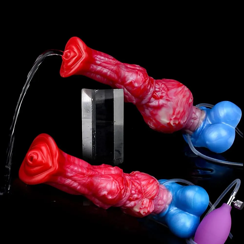 Inflatable Squirting Horse Dildo Anal Plug Silicone Ejaculating Penis with Knot G Spot Anal Trainer Gay Sex Toy Men Women
