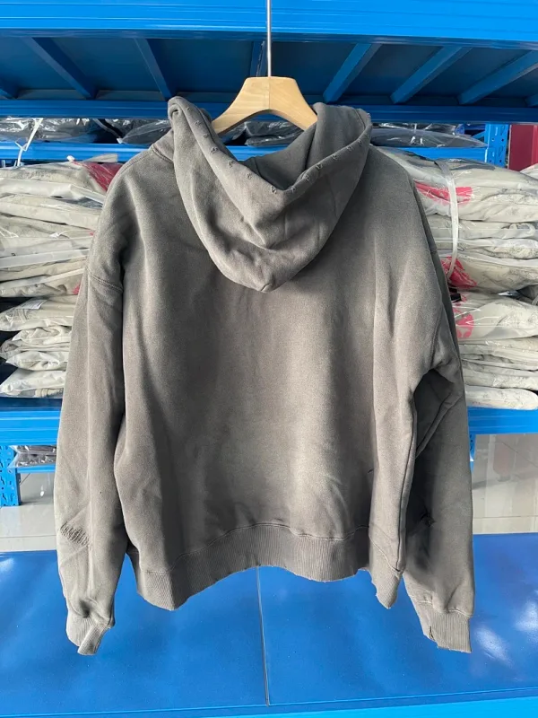 26FW SAINT x Ber B J Co-brand Big Logo Printed Women Men Washed Hooded Sweatshirt Hoodies Vintage Distressed Men Casual Hoodie