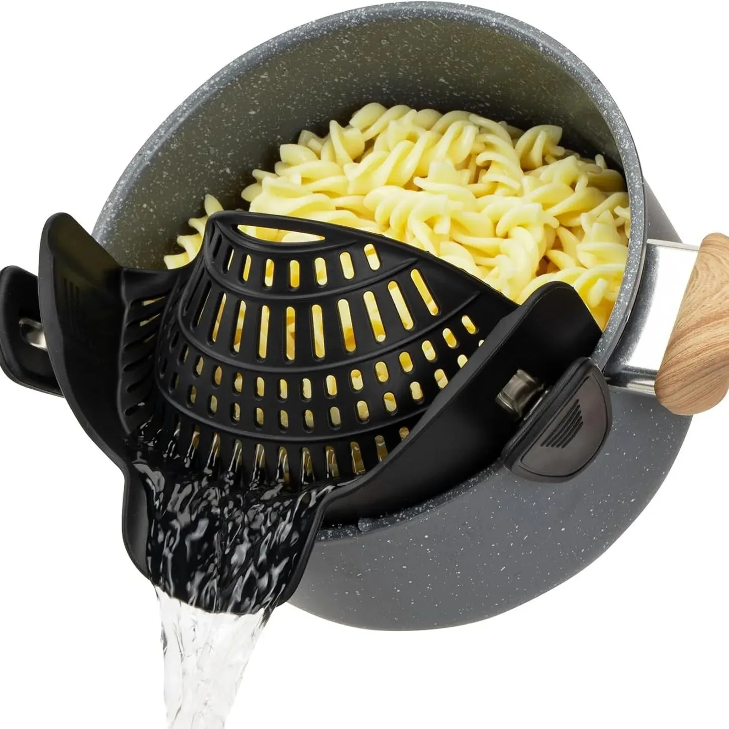 Heat-Resistant Silicone Clip-On Strainer for Pots/Pans - Collapsible Drain Colander for Pasta Veggies Fruits - Kitchen Tool