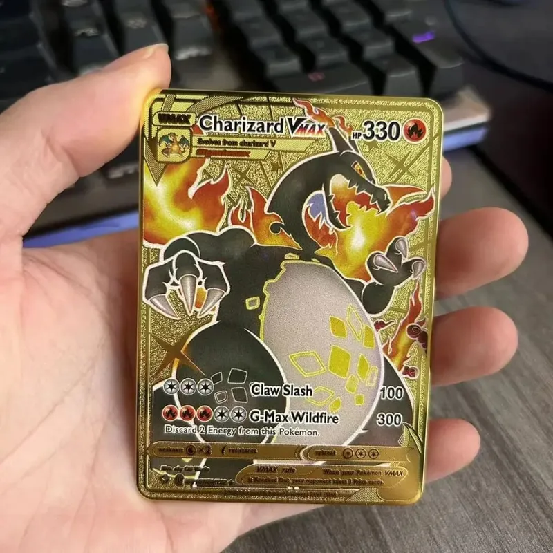 Pokemon Metal Game Collection Card Anime Figure Charizard Pikachu Blastoise Mewtwo Battle Collection Carte Card Toy Gift