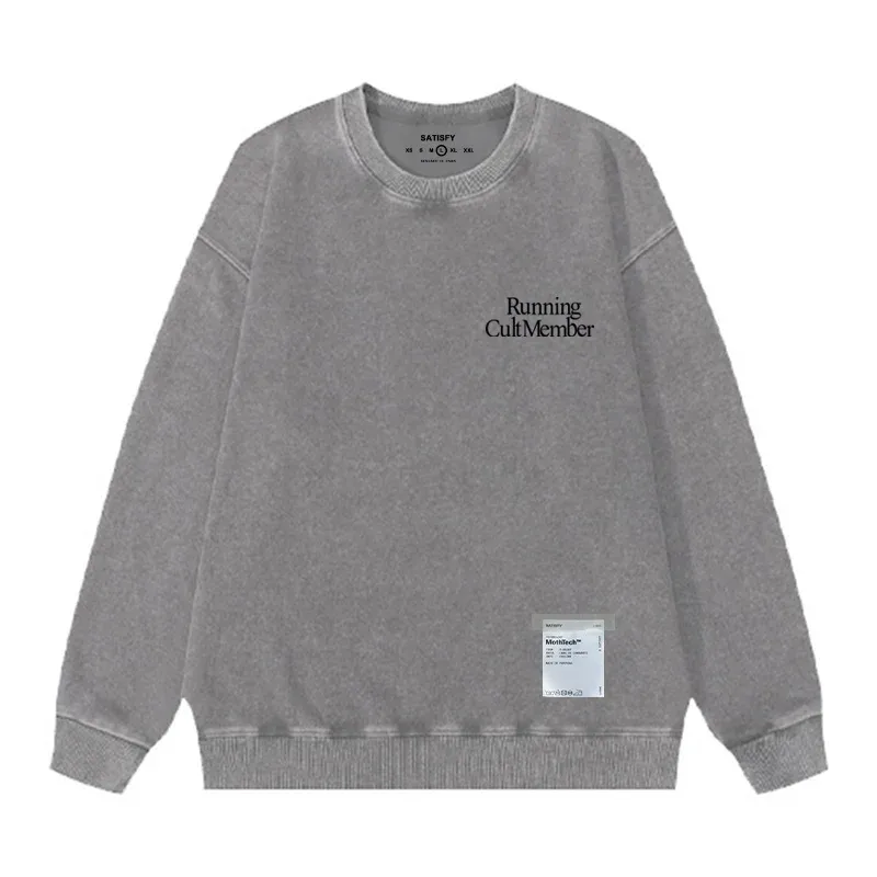 Satisfy SoftCell Men's Round-Neck Sweatshirt Running Distress Member Print Vintage Style Long Sleeve Cotton Sweatshirt with Po