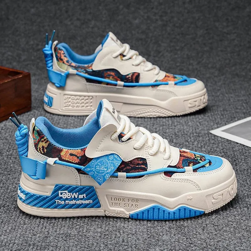 Men'S Skateboard Shoes [Random Graffiti Pattern Design] Breathable Low-Top Sneakers Letter Pattern Light Design Lightweight Cush