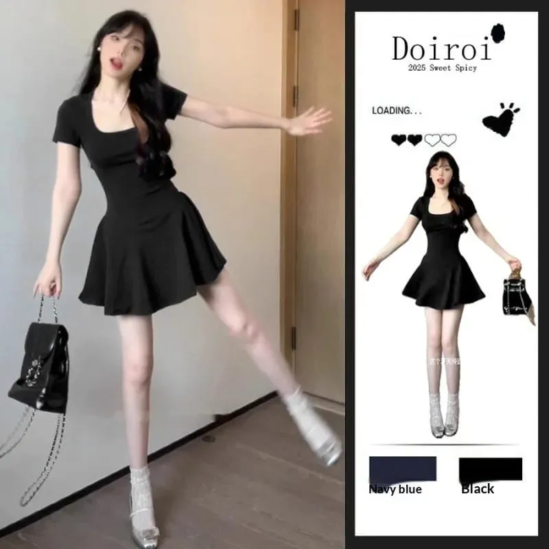 Summer Korean Style New Pure Desire Waist Trimming Slimming Fashion Temperament A Line Mini Dress For Petite Women Daily Wear Va