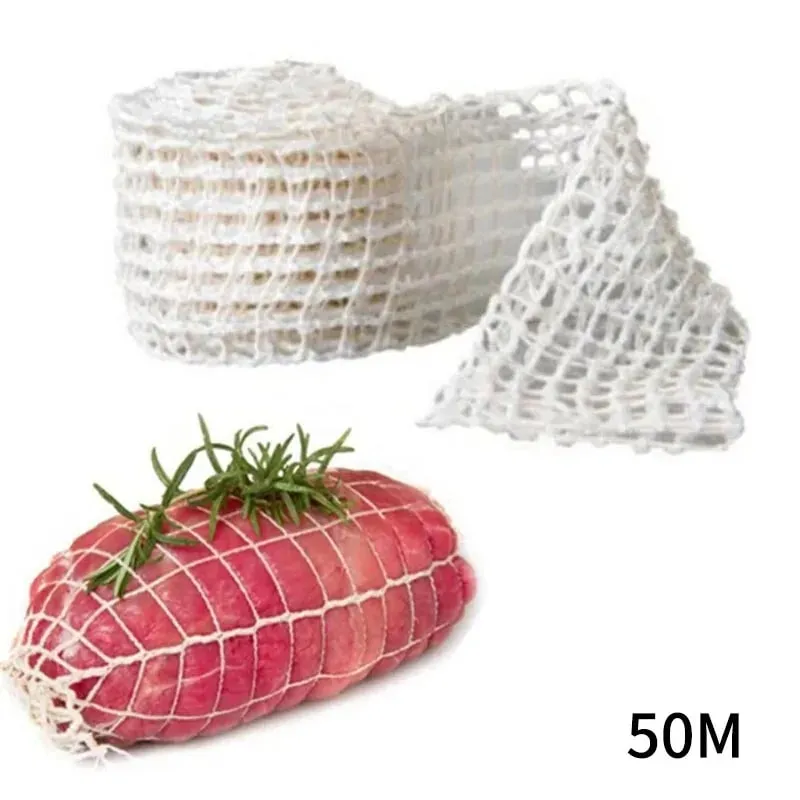 3/5/10/50 Meters Cotton Meat Net Elastic Smoked Meat Poultry Ham Netting Butcher 16 Holes Woven Packaging Net Cooking Tools — image 13
