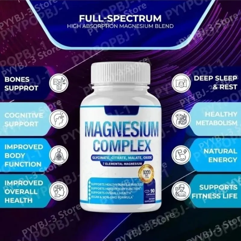 Supplément de magnésium 1000 mg complexe 7 en 1 avec glycinate citrate malate taurate soutient la relaxation musculaire soutien au sommeil 90 Ct