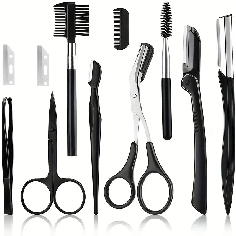 3/4/5/11/12pcs Eyebrow Trimmer Set Scissors Tweezers Eyebrow Razor Scraping Eyebrow Comb Razor Eyebrow Clip Makeup Tools