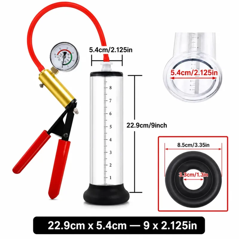 Manual Acrylic Penis Pump for Men with Pressure Gauge Clear Cylinders Vacuum Enlargement Masturbation Trainer Adult Sex Toy Set — image 25