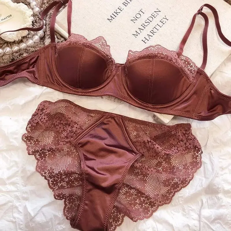Sexy French Half Cup Lace Bra Soft Underwire Small Breast Enhancer Anti Sag Beautiful Back Women Lingerie 32-38 Comfort All Day