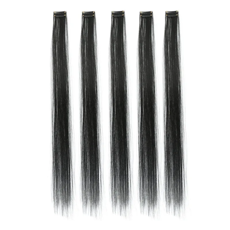 5pcs/set Colorful Clip In Synthetic Hair Extension Rainbow Long Straight Hairpieces For Women Girl Kids Y2K Style Daily Party