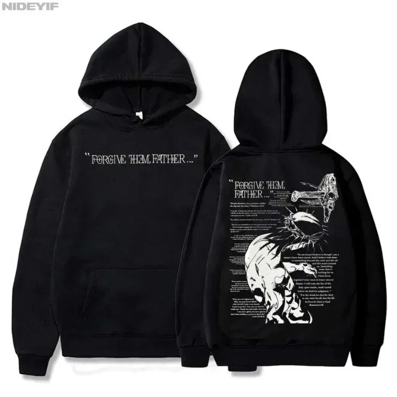 Jojo Bizarre Adventure Jesus Merch forgives Father's Bible Day hoodies men streetwear hip-hop sportswear casual top sweatshirt