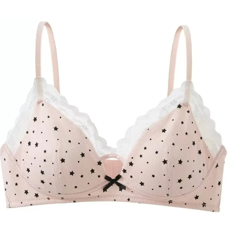 Women No Underwire Bra Set Soft Support Push‑Up For Small Bust Prevent Sagging & Side Spread Sweet Girly Style Lingerie 32‑38