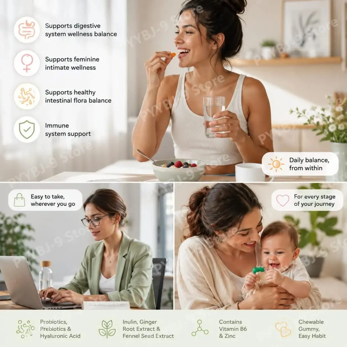 All Femme Chewable Feminine Wellness Support Gummies with Probiotics Prebiotics Hyaluronic Acid Vitamin B6 and Zinc 30 Gummies