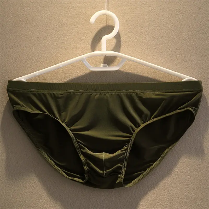 2 stücke Big Pouch Nylon Männer Unterwäsche Slips Eis Seide Männlichen Nahtlose Unterhosen Low-Taille Dünne Höschen Plus größe