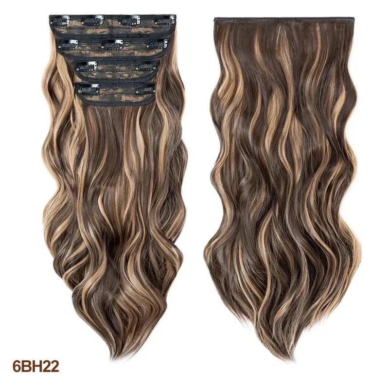 4 Pieces Set Clip In Hair Extensions Highlight Wavy Curly Long Synthetic Hairpieces For Women 22 Inch 180g Hair Clips Hair