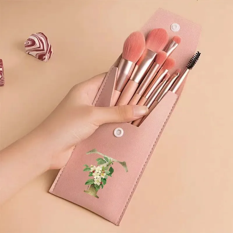 Beginners Makeup Brushes Set - Soft Fluffy Brushes For Face & Eye With PU Bag Ideal For Makeup Artists Golden Flower Pattern