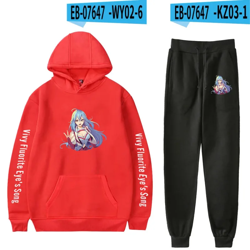 Harajuku Comfortable Vivy Fluorite Eye's Song Print Sweatshirt Sweatpants Hoodies+ Trousers Suit Boys/Girls 2 Piece Set Clothes