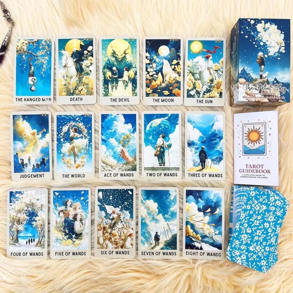 Petals Sky Tarot Cards Set 78 Cards 13x8 Cm Ideal for Intuitive Reading & Beautiful Illustrations Includes Paper Instruction — image 2