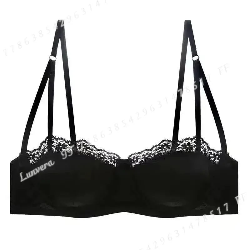 Sexy Satin Half Cup Bra Set with Steel Ring Thin Comfortable Upper Support Green Lace Edge Glossy Lingerie for Women