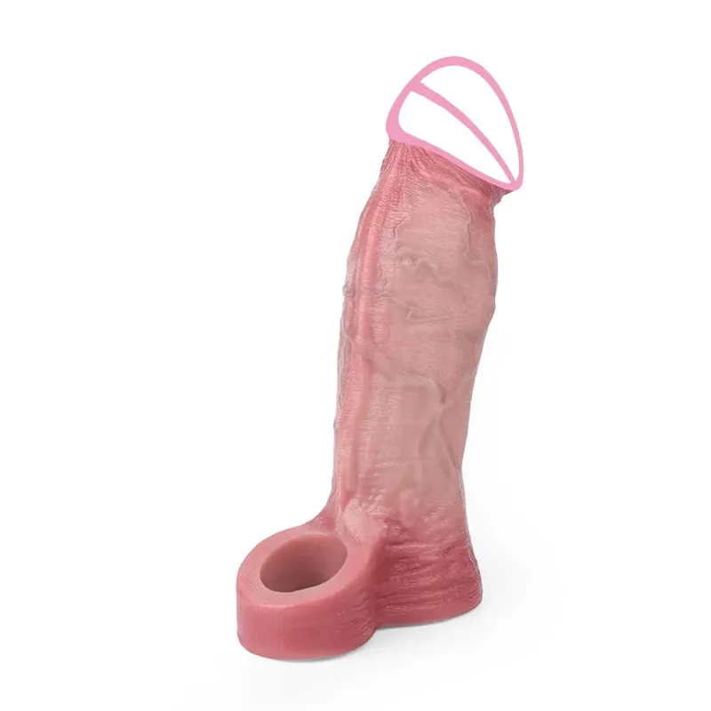 7.2in Realistic Penis Sleeve Reusable Penis Sleeve with Cock Ring Silicone Penis Enlarger Sleeve Male Adult Sex Toy for Men