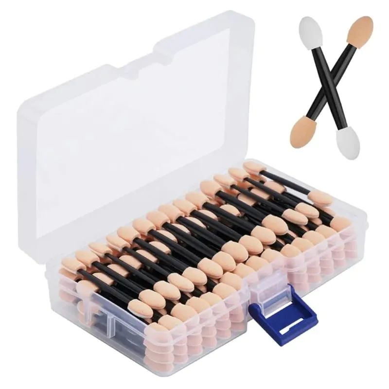 Cuttte 50/100PCS Disposable Dual Sides Eye Shadow Sponge Applicators with Container Length Eyeshadow Brushes Makeup Applicator — image 1