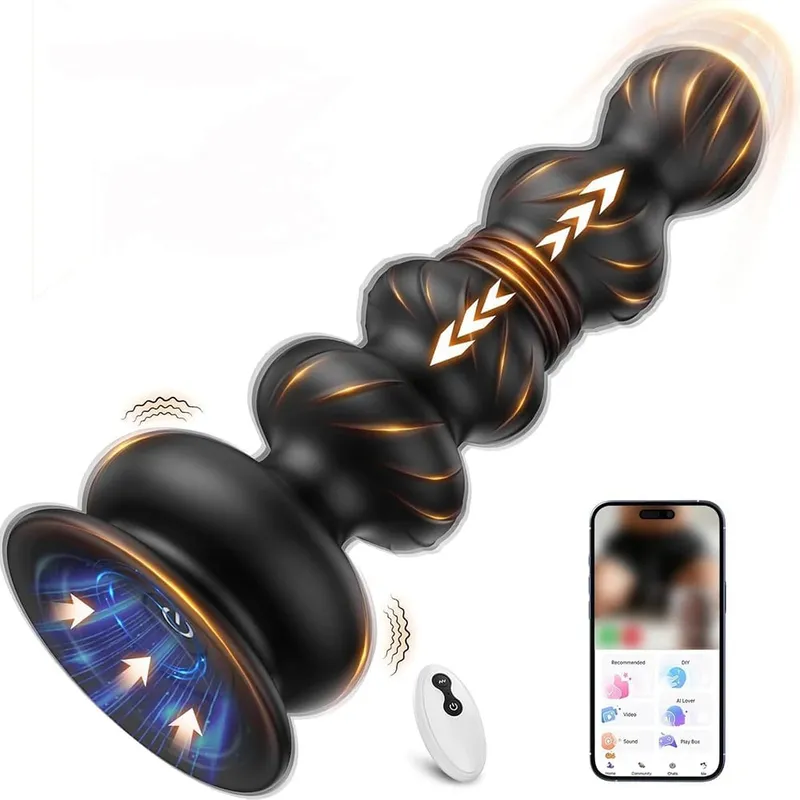 APP التحكم عن بعد Thrusting تهتز الخرز الشرجي لمثلي الجنس جهاز تدليك للبروستاتا بعقب المكونات الشرج هزاز مع شفط كأس لعبة الجنس الرجال